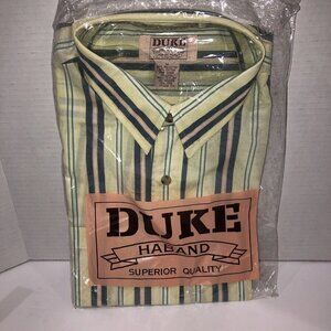 New Duke Haband Green Striped Pearl Snap Button Shirt Mens Size Medium
